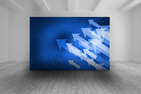 带箭头蓝色图片的白色房间灰色计算机屏幕绘图背景图片