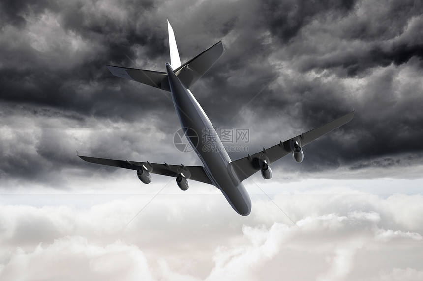 3D飞机坠落在天空风暴多云绘图航空计算机旅行旅游航班假期飞行图片
