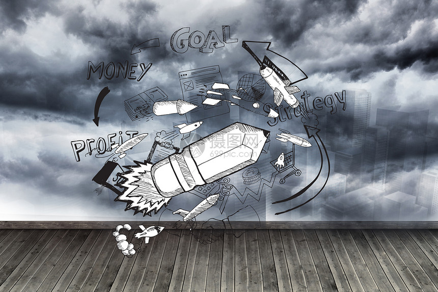 在有风暴的天空的墙壁上绘制图形艺术多云铅笔灰色创造力绘图利润头脑计算机战略图片