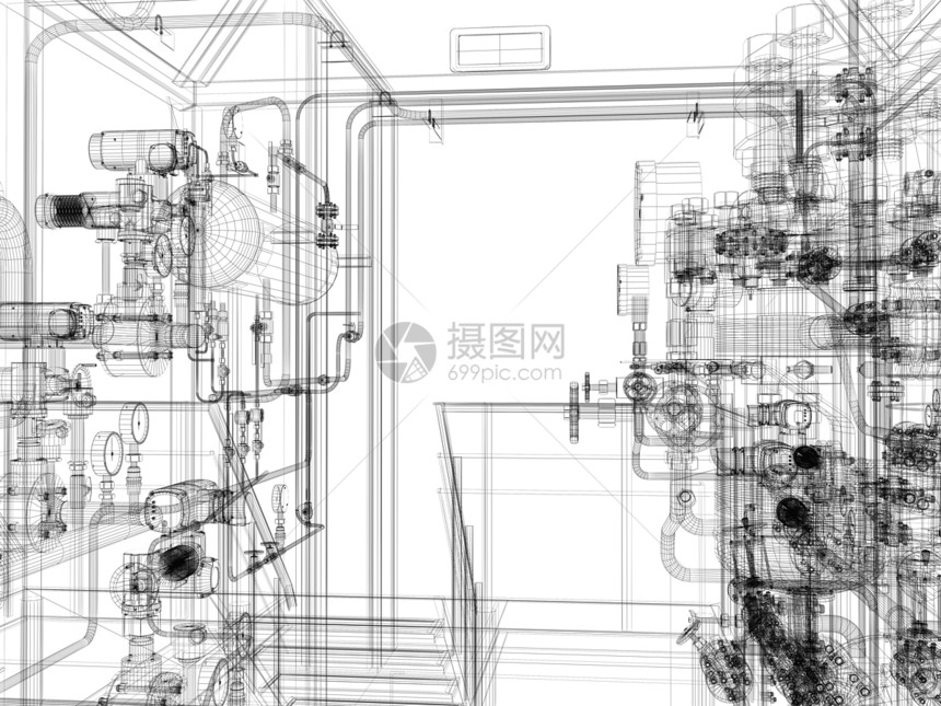 工业设备 电线框架活力阀门蓝色黑色汽油工厂化学品气体技术管子图片