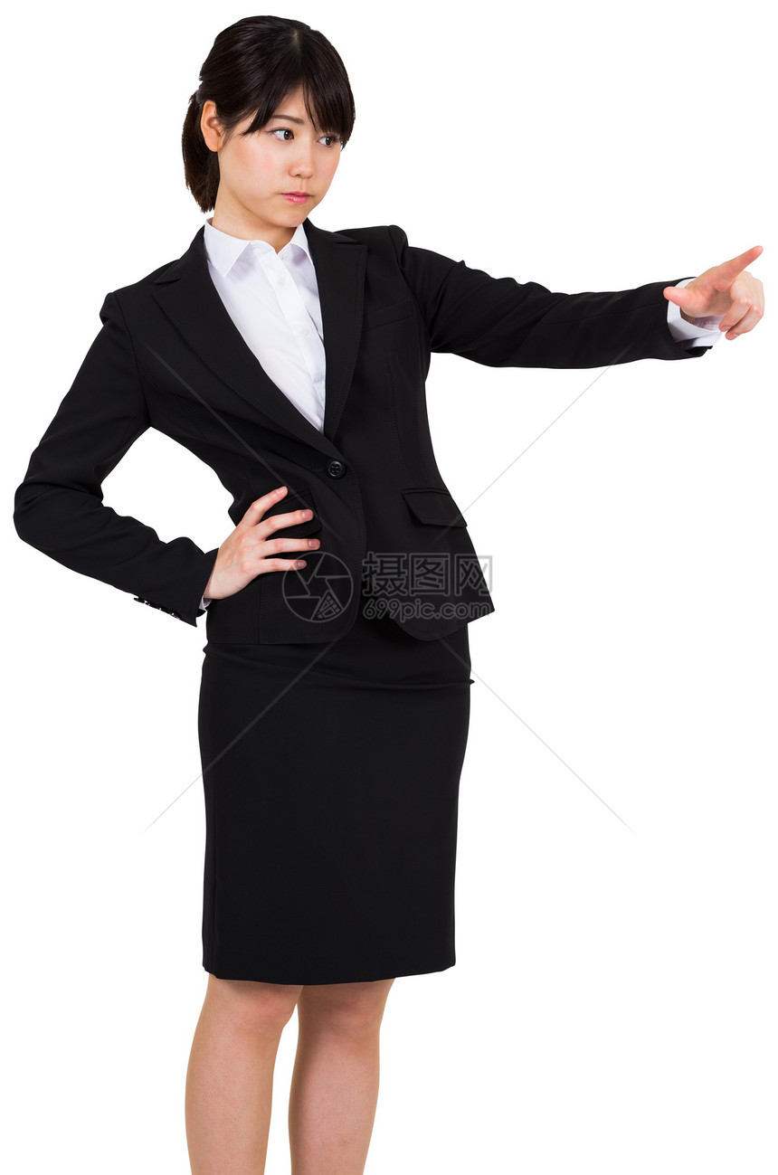 重点突出的女商务人士指出女性女士专注推介会手势公司人士商业手指商务图片
