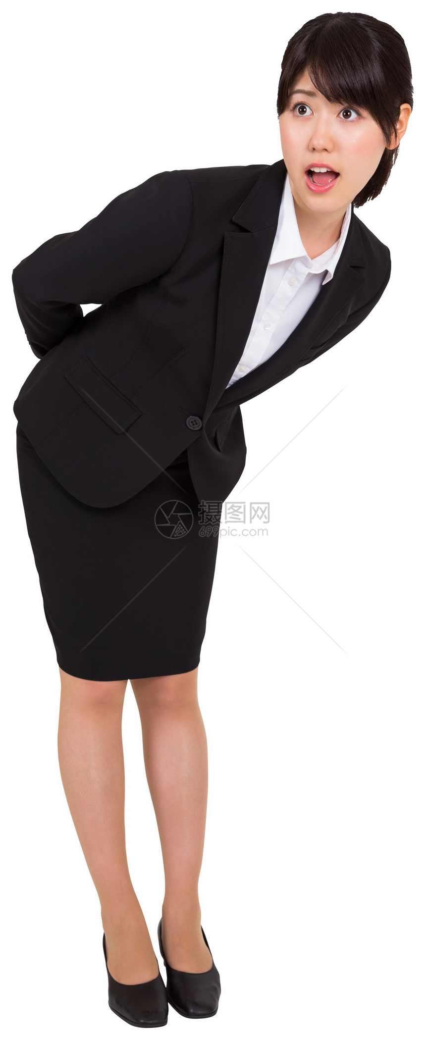 令人惊讶的女商务人士弯腰女性公司女士职业商业惊奇震惊商务人士图片