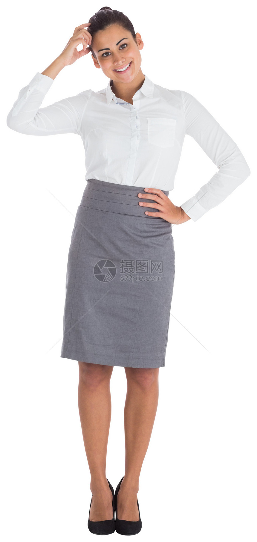 微笑深思熟虑的女商务人士公司女性棕色职业商务思维头发人士商业女士图片