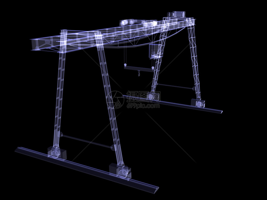 X射线牵引式高架起重机建造蓝色玻璃运输高度绳索龙门架工厂力量起伏图片