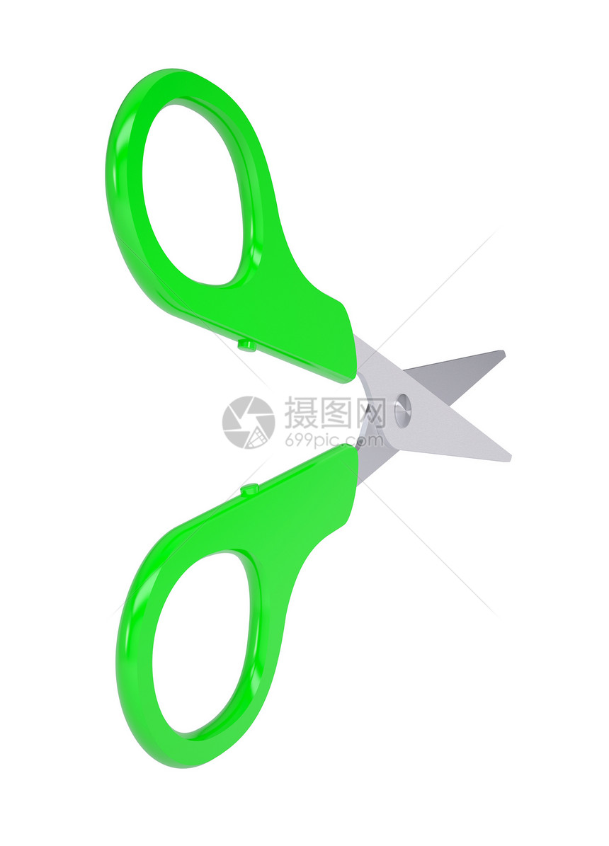 带有绿色手柄的剪刀安全艺术工人剪子用具刀刃乐器阴影工作边缘图片