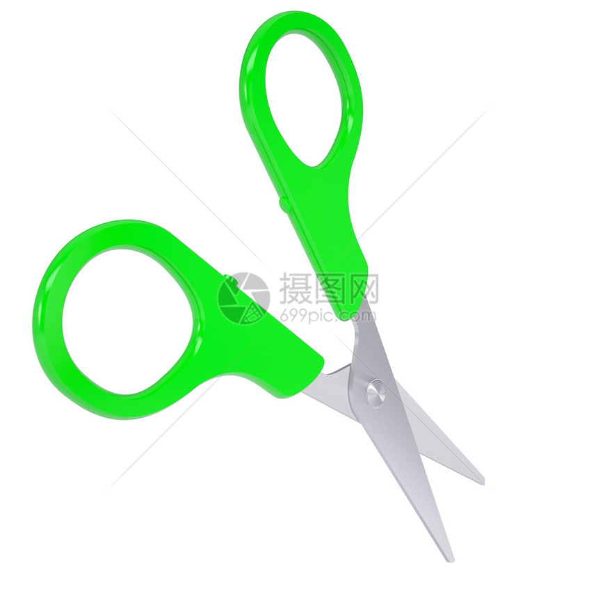 带有绿色手柄的剪刀玩具用具边缘办公室工作工人工具产品配饰乐器图片