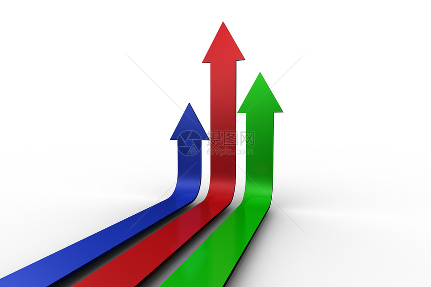 指向上方的多彩箭头红色生长计算机绿色绘图进步蓝色成功图片