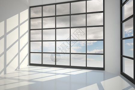 透过窗口看到蓝蓝的天空白色房间窗户绘图蓝色多云计算机背景图片