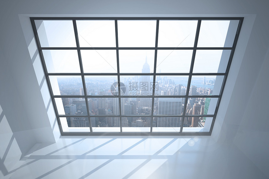 带有大窗口显示城市的房间多云景观建筑物天空绘图计算机窗户图片