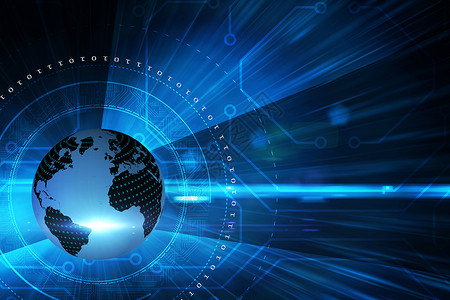 世界范围内数字地球背景计算机计算全球技术未来派世界蓝色国际电脑电路板背景