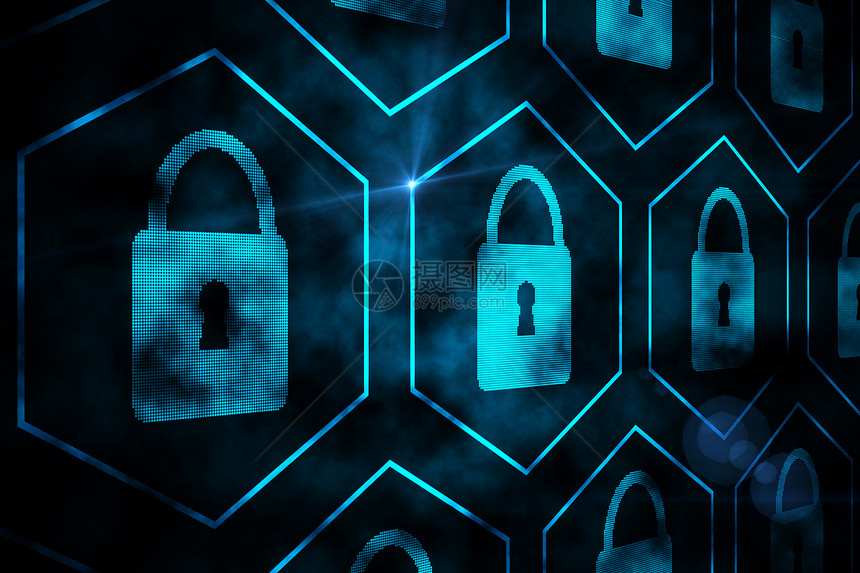 数码数字安全锁数据绘图蓝色技术计算机保护未来派图片