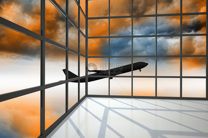 空中飞机飞越橙色天空过窗橙子窗户航班旅游假期航空蓝色多云房间白色图片