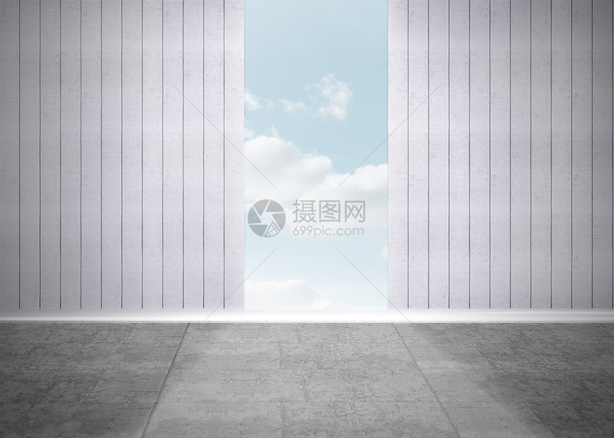 显示蓝色天空的门打开房间计算机多云阳光开幕式晴天绘图图片