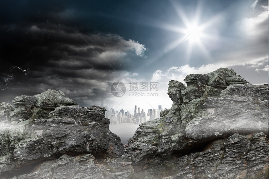 落岩地貌环境绘图计算机岩石天空石头阳光晴天多云图片