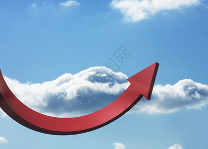 红曲线箭头指向天空红色进步多云计算机绘图生长成功背景图片