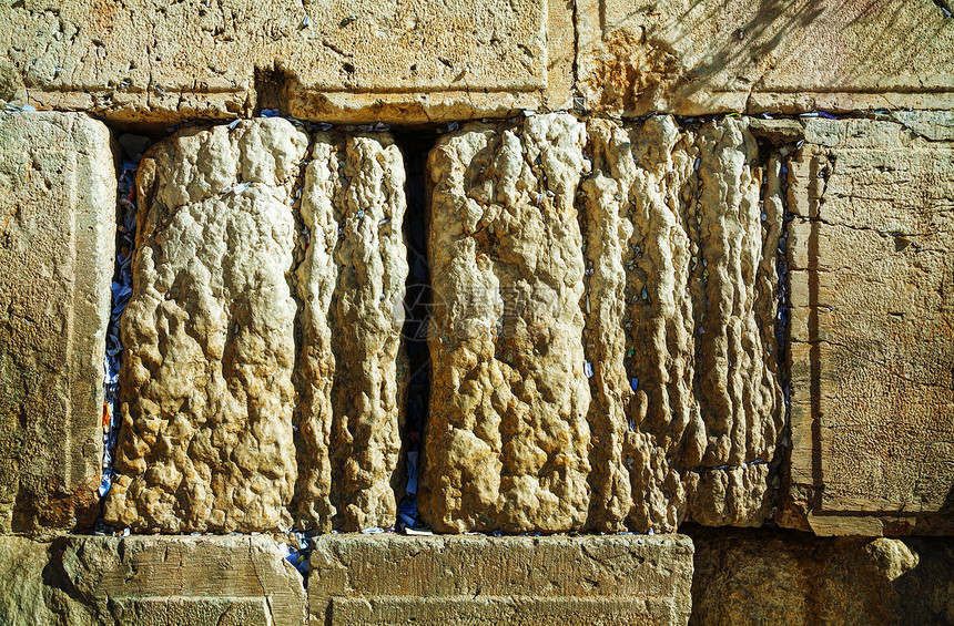 哭泣墙的岩石特写在耶路撒冷崇拜宗教寺庙地标石头城市建筑学历史性祷告图片