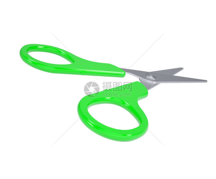 带有绿色手柄的剪刀玩具安全阴影边缘剪子艺术工具配饰刀刃工作图片