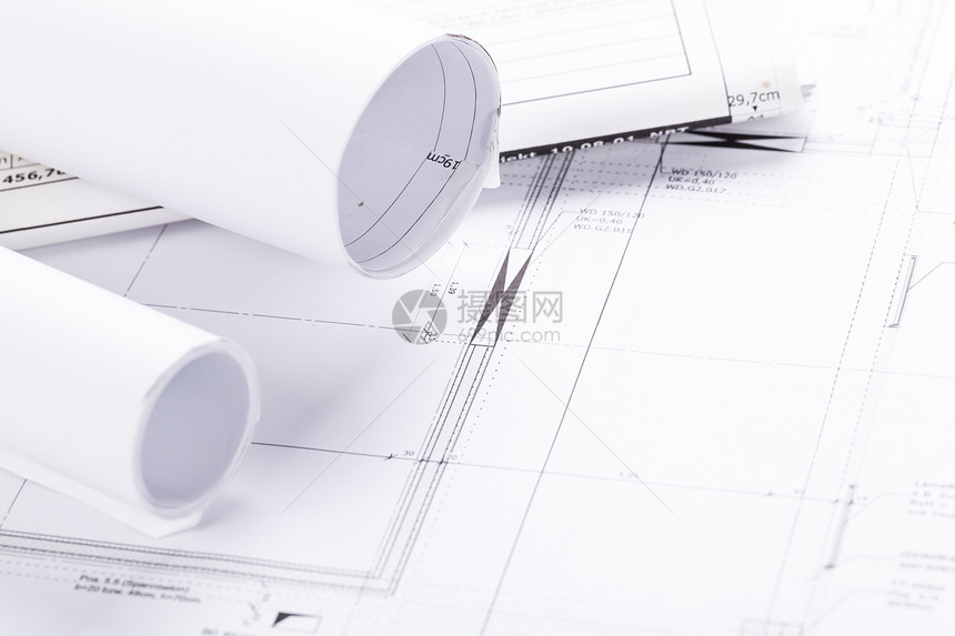 建筑设计蓝图图设备     工作场所铅笔工程师职场文档工具测量工作绘画技术打印图片