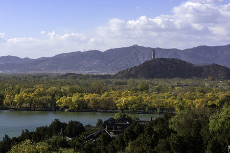 漱玉泉尤泉山蓝色风景历史金子皇家天空旅游日落绿色树木背景