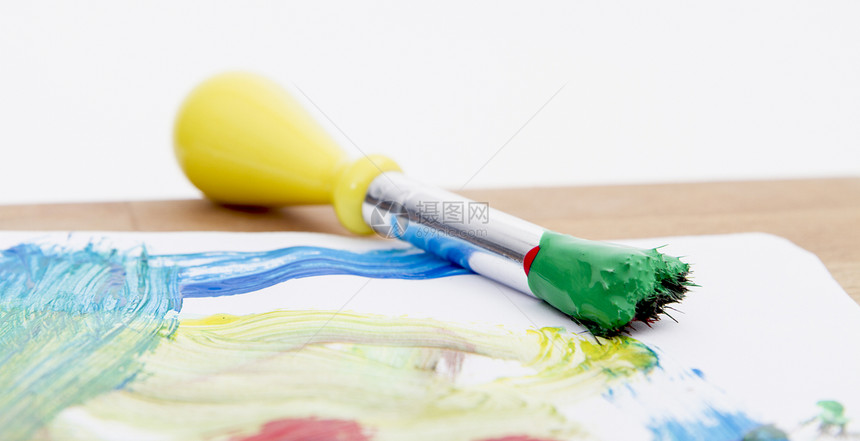带刷刷的绿油漆画像画笔蓝色绿色斑点黄色水平工艺创造力艺术图片