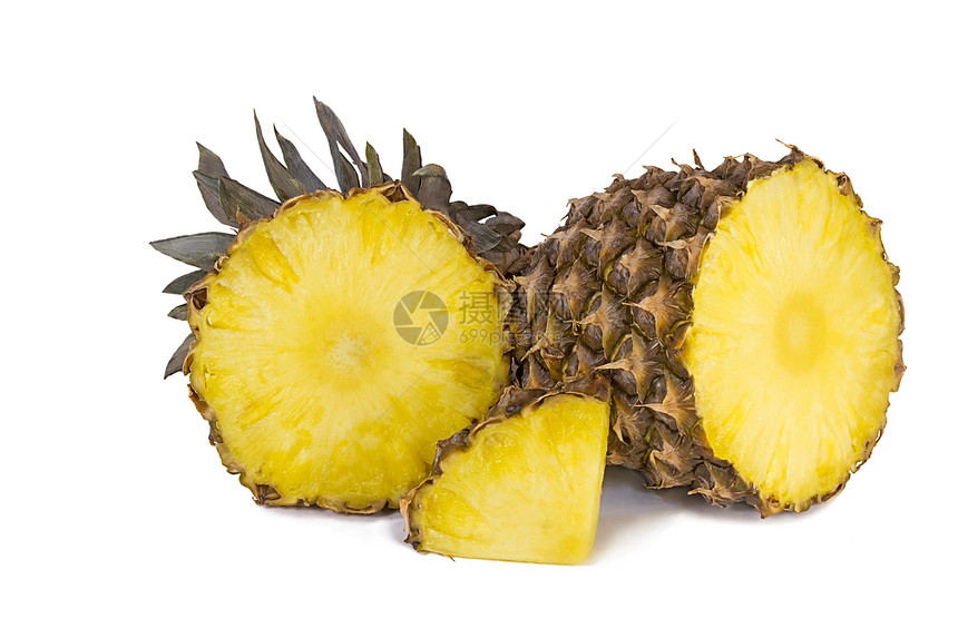 菠萝和白底的菠萝切片饮食情调产品黄色水果维生素食物异国福利丁香图片