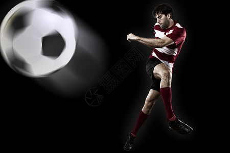 足球球员玩家球衣体育场衬衫运动运动员红色男人短裤男性背景图片