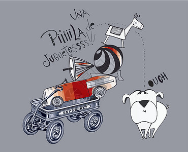 古牧狗古玩具动物哺乳动物车皮犬类婴儿英语童年闲暇轮子车轮插画
