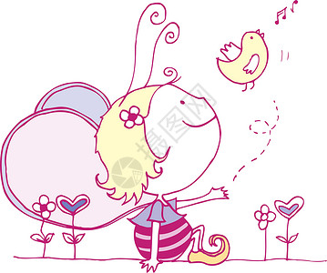 昆虫公主蜜蜂仙子公主花粉微笑蜂蜜魔法翅膀艺术漏洞想像力卡通片插画