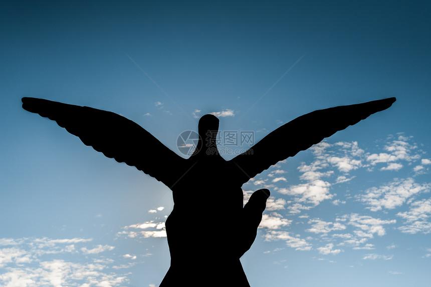 两只鸽子翅膀从一只手影中 释放到蓝天图片