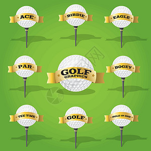 推杆果岭高尔夫球和横标设计元件插画