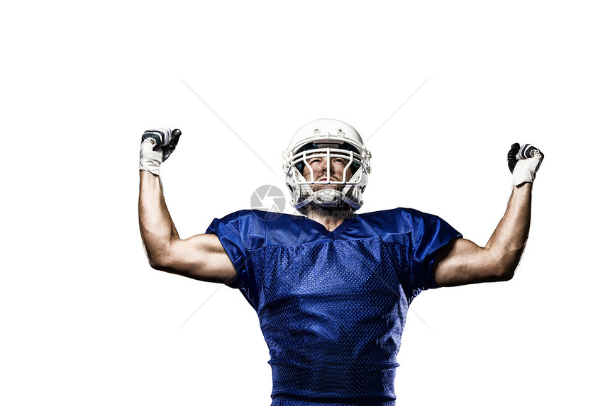 足球运动员蓝色体育制服肌肉白色运动文化垫肩运动服体育场图片