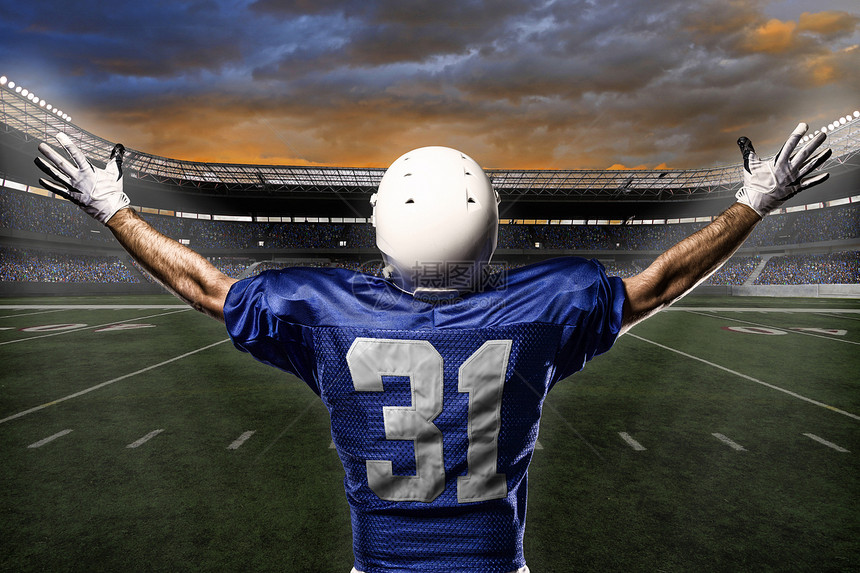 足球运动员体育垫肩运动影棚白色扇子蓝色力量团队职业图片