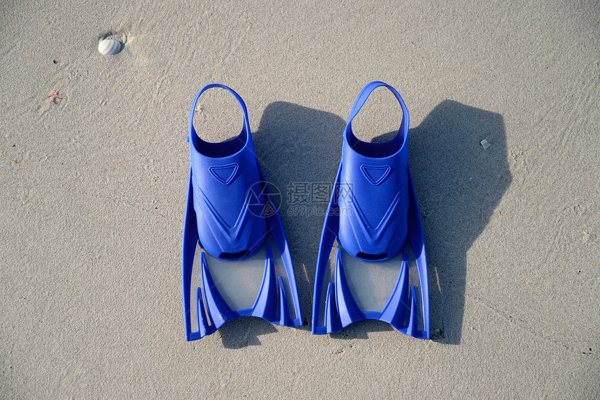 游泳工具海滩闲暇蓝色水池塑料脚蹼娱乐鞋类乐趣游泳衣图片