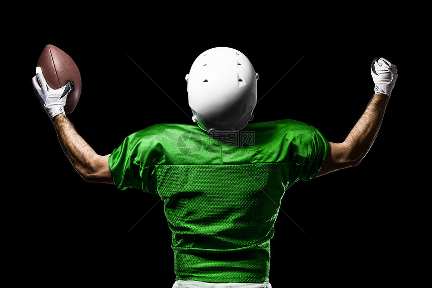 足球运动员运动力量影棚男性绿色垫肩白色竞技体育场团队图片