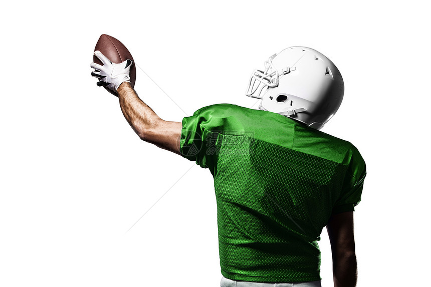 足球运动员体育男性运动制服影棚职业竞技垫肩白色绿色图片