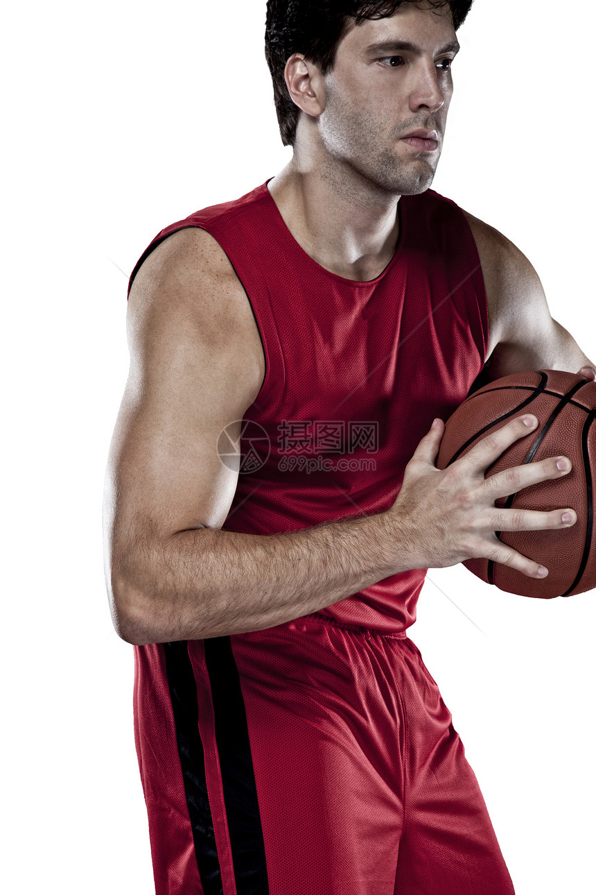 篮球运动员红色健身制服黑色职业精神练习奉献竞技背景图片