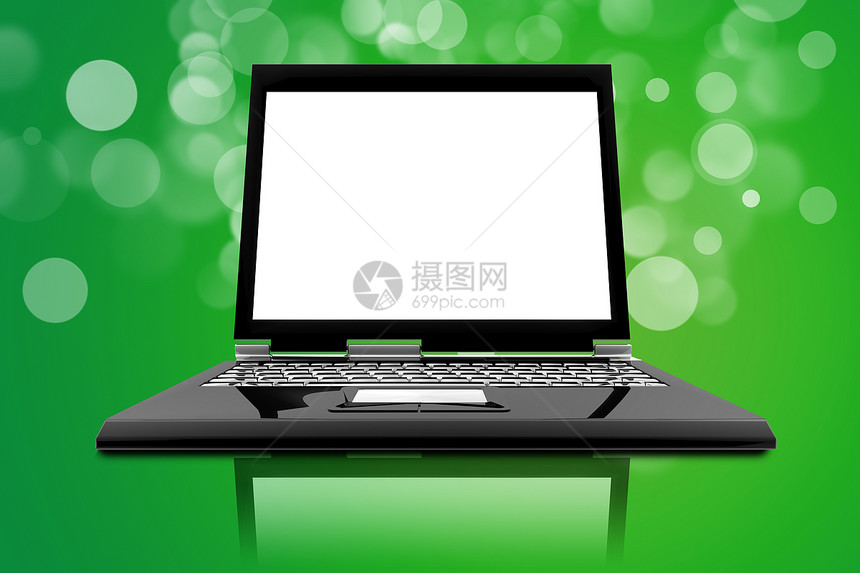 绿色背景孤立的笔记本电脑图片
