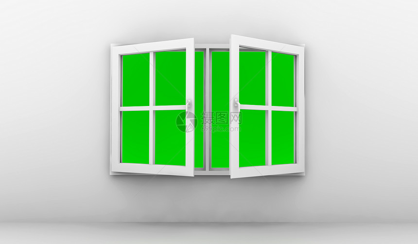 打开窗口住宅绿色房间建筑学空白白色玻璃房子建筑插图图片