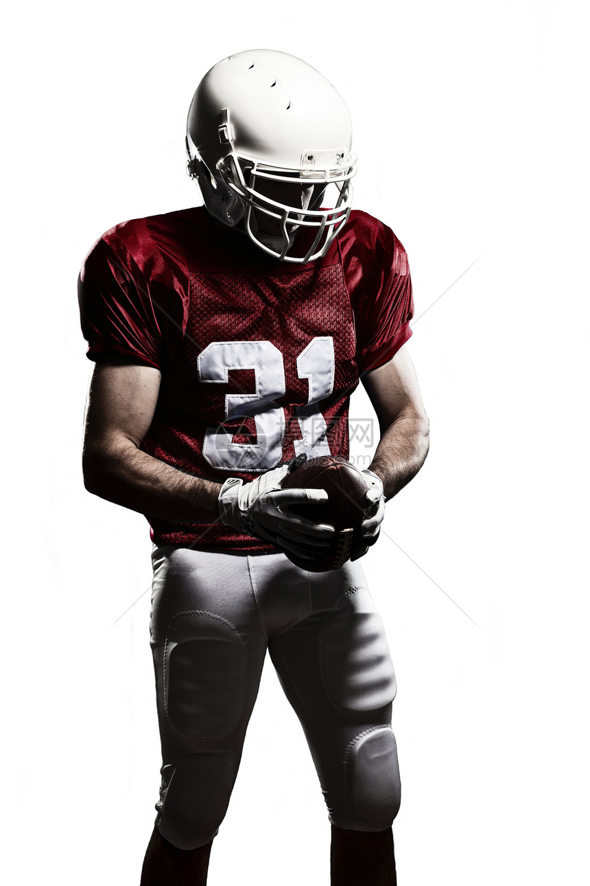 足球运动员美术红色肌肉头盔制服文化肖像影棚体育运动服图片
