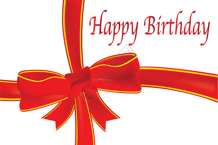 生日快乐标记红色绘画蝴蝶结标签包装丝带礼物红带艺术插图背景图片