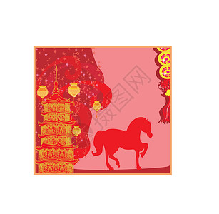 马年  中国农历新年 2014节日叶子红色文化活力地球风格装饰建筑月球背景图片