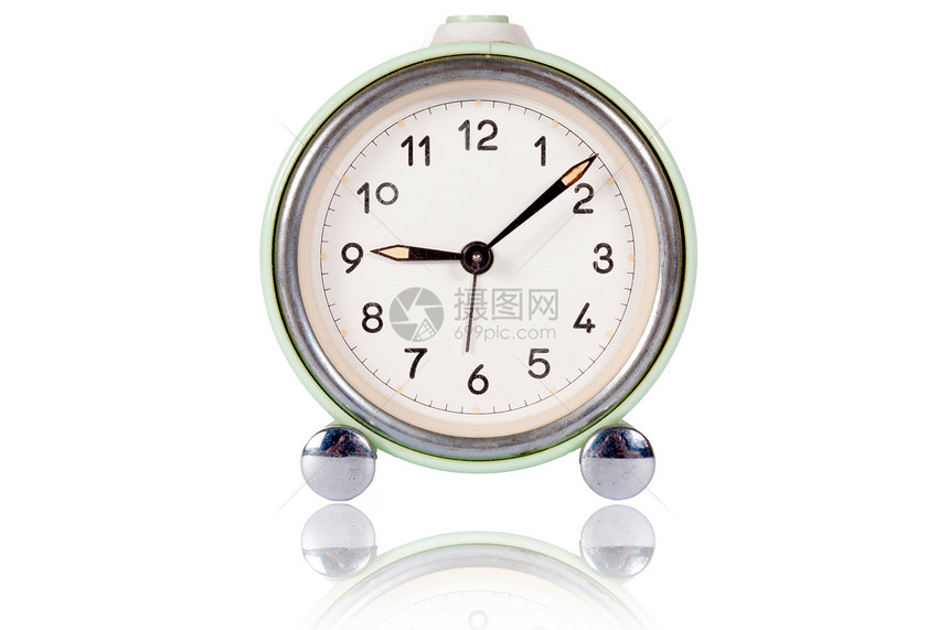 旧时钟唤醒时间古董白色倒数金属绿色数字苏醒闹钟图片