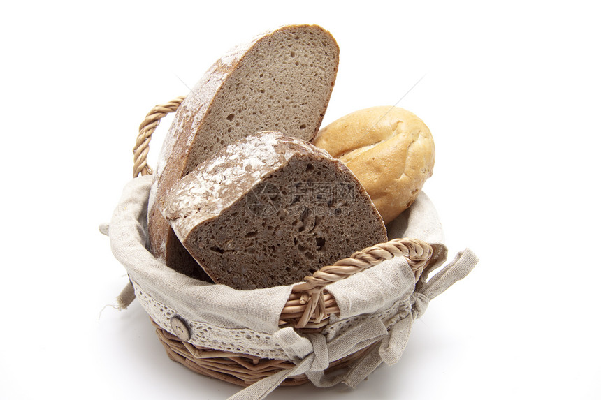 篮子中的面包卷和全餐面包早餐烘焙食物产品粮食图片