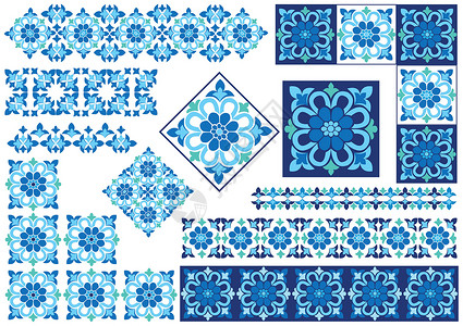 奥斯曼帝国蓝色装饰设计元件插画