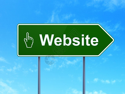 蓝色网站网络设计概念 道路标志背景网站和鼠标光标网页互联网手指建筑木板老鼠引擎服务器数据营销背景