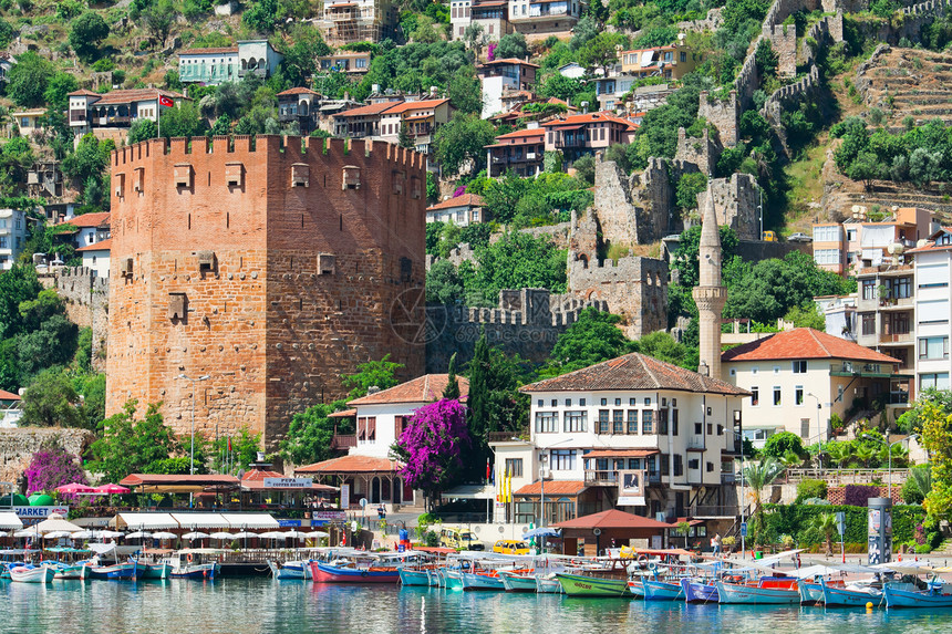 土耳其城市艾伦亚地标旅游中心爬坡地堡旅行历史性房子海岸港口图片