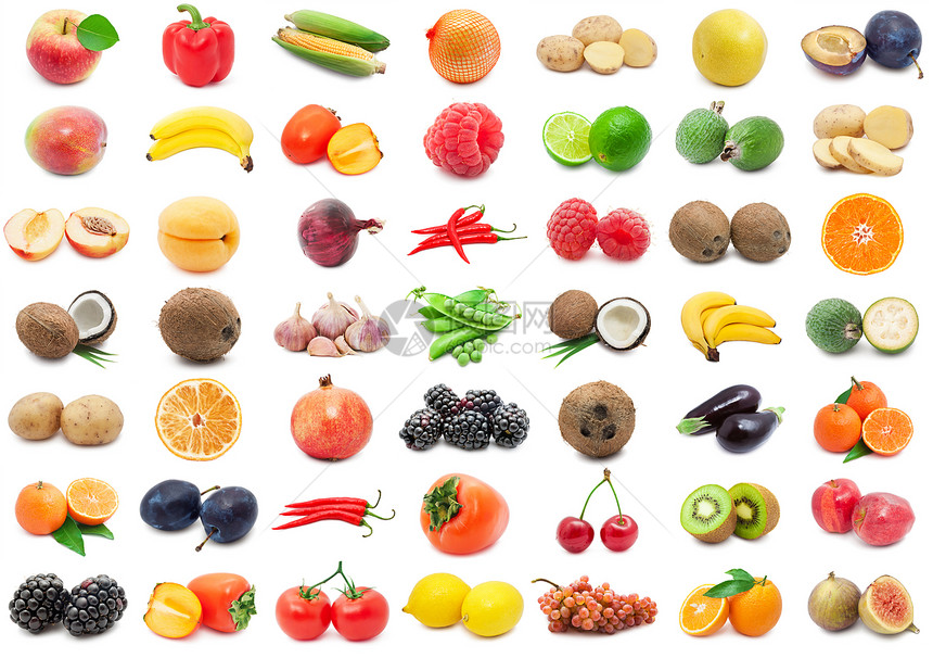 水果和蔬菜李子奇异果玉米椰子菠萝橙子柠檬黄瓜香蕉茄子图片