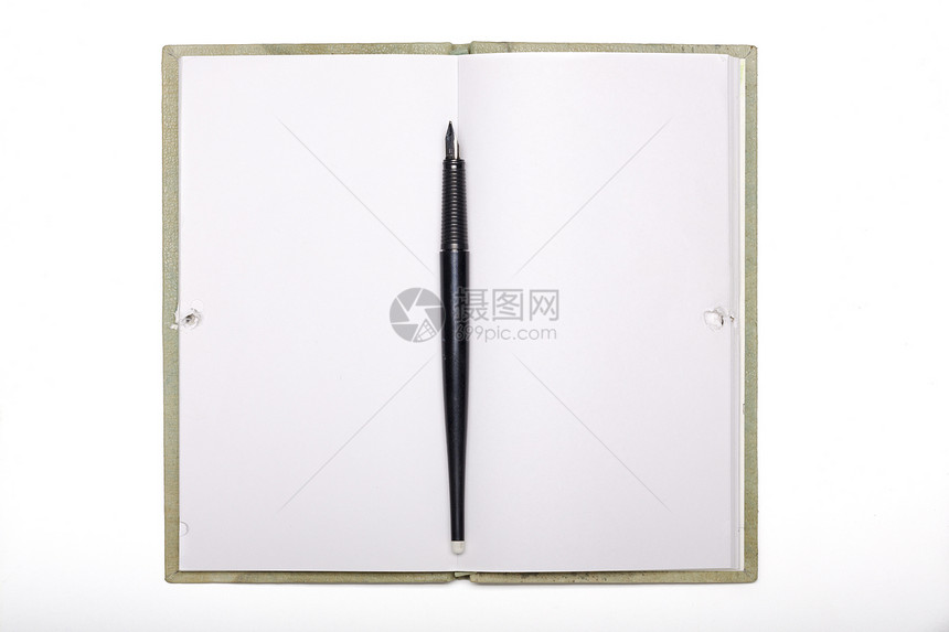 笔记本的空白页 用黑笔在白上隔离商业备忘录软垫会议铅笔学校教育日记教科书床单图片