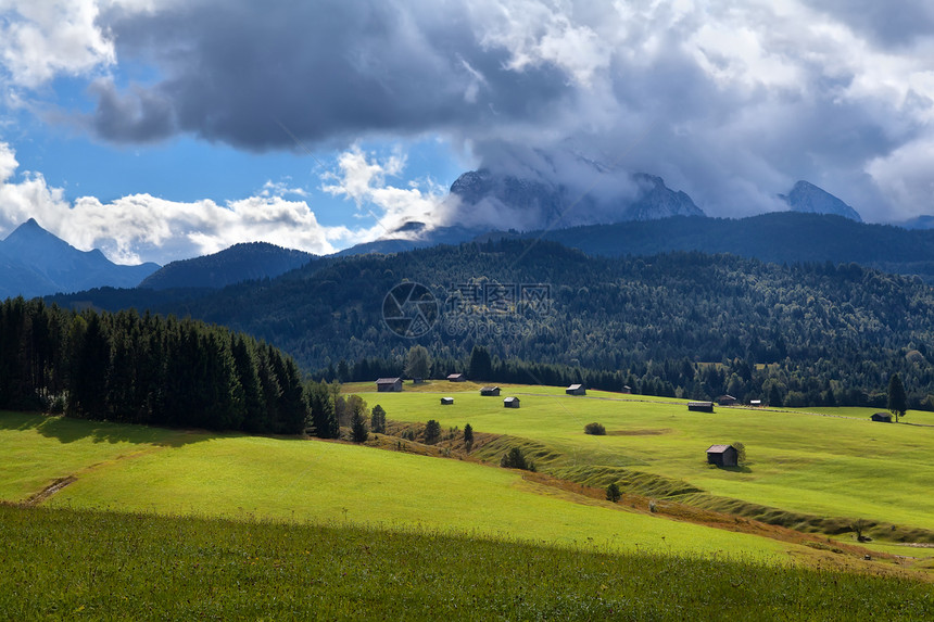 阿尔卑斯山脉阳光明媚的农村草原图片