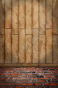 室内背景 棕木墙 红砖地板背景图片